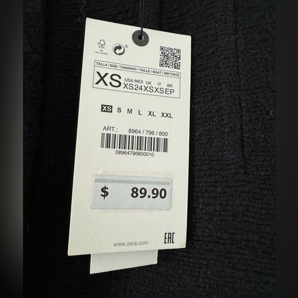 NWT $89 Zara Black Tweed MIDI Pencil Gold Button Size XS - Picture 7 of 7